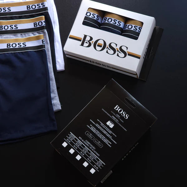 Kit com 3 Cuecas Boxer Hugo Boss